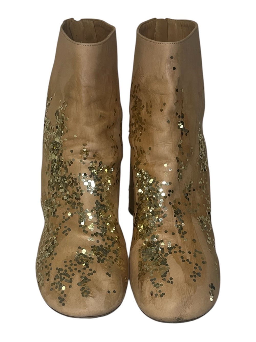 Maison Martin Margiela Gold Sequin Tan Leather Ankle Boots